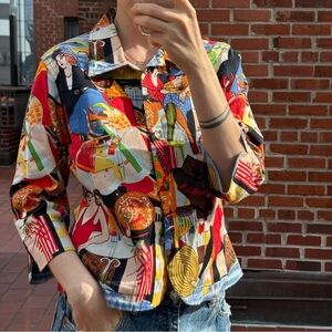 Kaktus Multicolor Graphic Print Top in Red, Green, Orange, Black